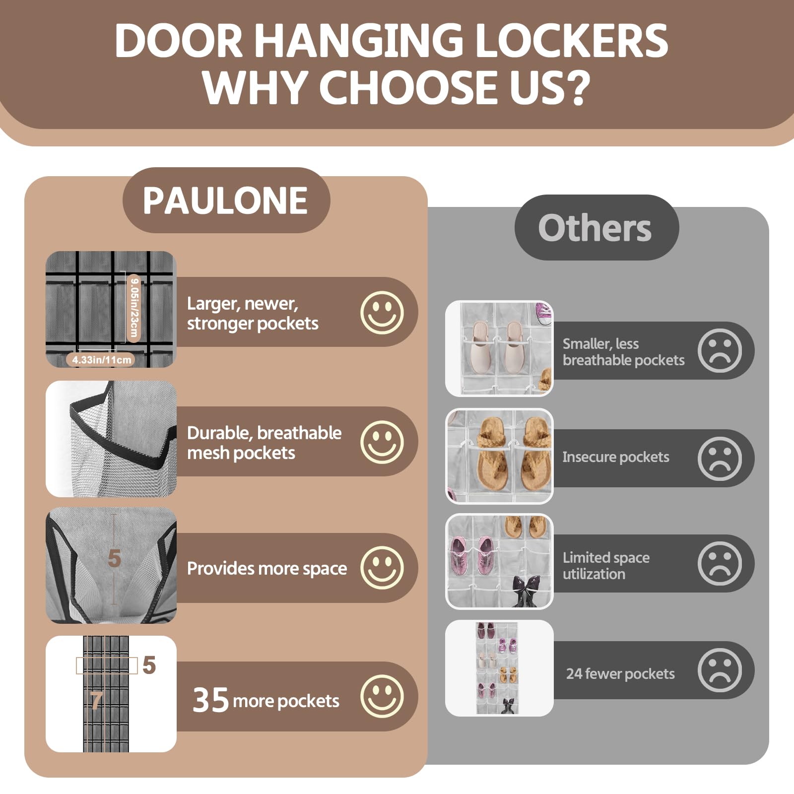 PAULONE Organizador de zapatos de 35 bolsillos sobre la puerta, bolsa de malla grande reutilizable transpirable para hombres y mujeres, organizador de zapatos para niños, bolsa colgante de