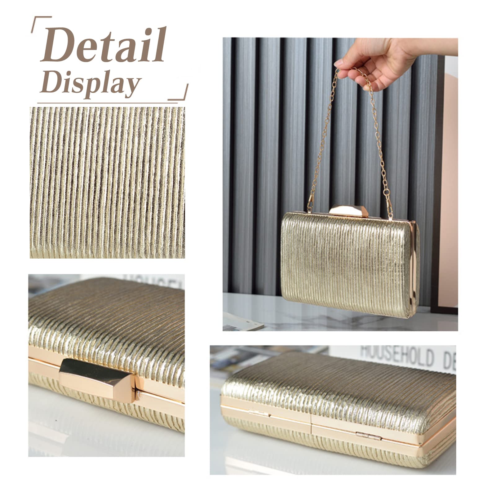 CORIOS Bolso de Fiesta para Mujer Clutch de Cuero PU Elegante Bolsos Bandolera Brillante Bolsa de Noche Bolso de Boda Bolso de Hombro para Fiesta de Graduación Boda Banquete Dorado