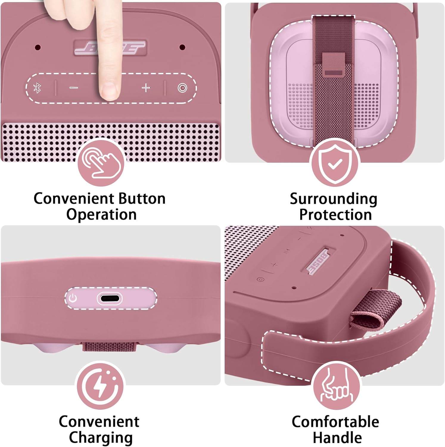 Aenllosi for Bose New SoundLink Micro 2nd Gen Bluetooth Speaker Silicone Cover Case with Carabiner, Pink (Case Only) - Image 3