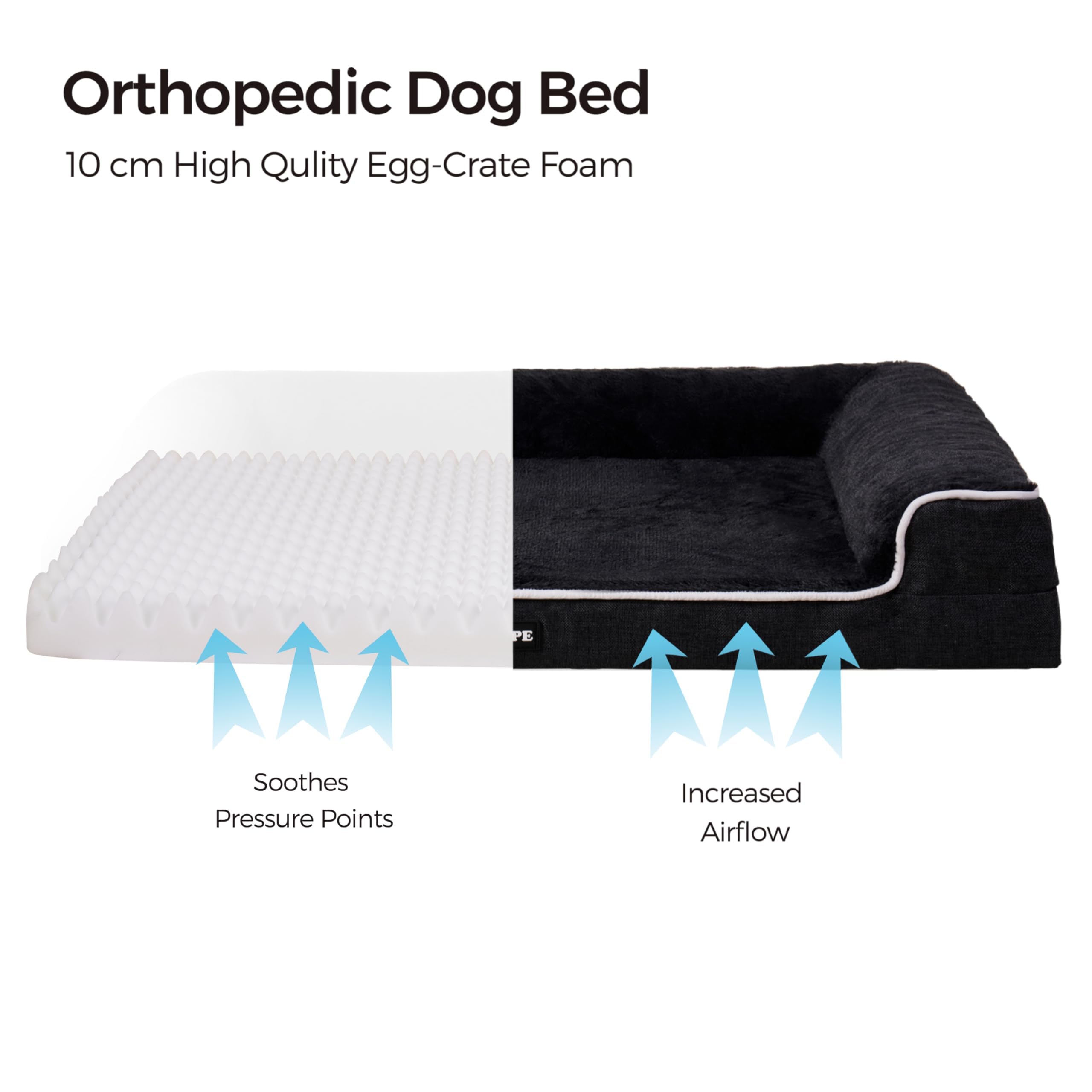 HMTOPE Orthopädisches Hundebett, Hundesofa, hohen Rand, Hundekissen, Hundekorb, Abnehmbar und waschbar, Grosse Hunde & MittelgroßeHunde-120x85x22cm, Grau