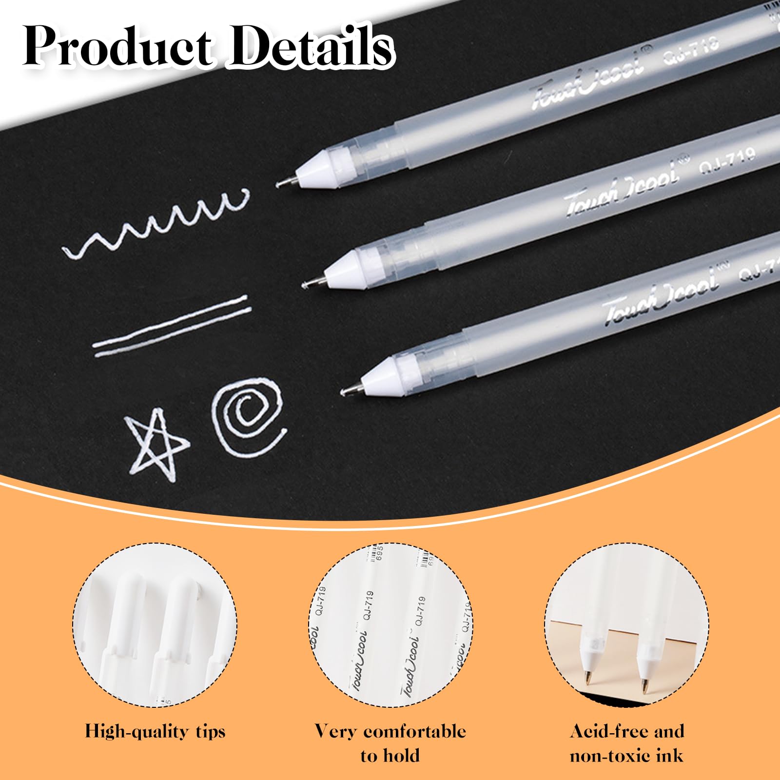 Scettar 12-Piece White Gel Pen Set, Fine Point White Gel Pens for Art Sketching, Drawing, Illustration, Note-Taking, Writing - Image 3