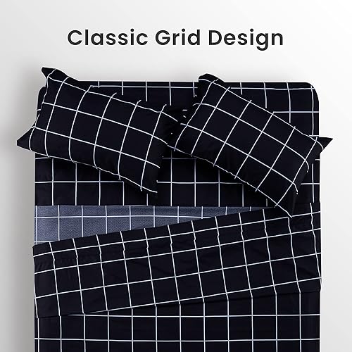 Miniatura 2 de SLEEP ZONE Juego de sábanas de 3 piezas con estampado a cuadros para niños, sábanas de microfibra de doble cepillado súper suaves y transpirables