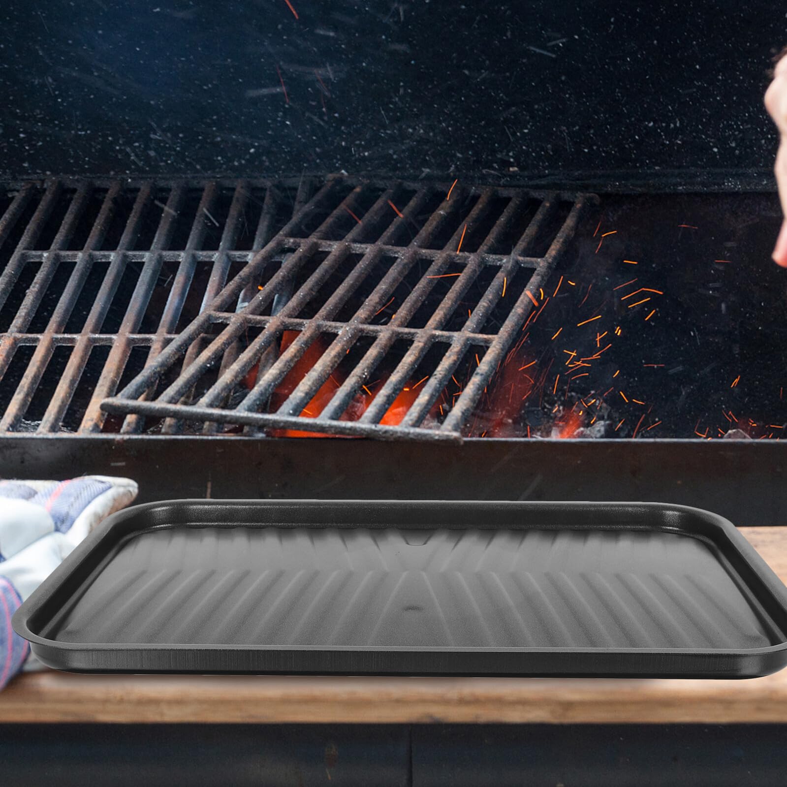 Baluue Padella Rivestimento Antiaderente in Ferro Nero per Barbecue Adatta per Fornelli a Induzione e Fiamme Libere, per Barbecue in Giardino e Vacanze