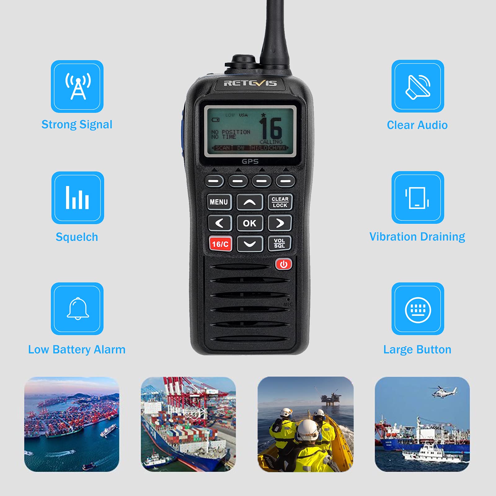 Retevis RM40 Talkie Walkie Marine IP67 VHF Marin Portable Flottant GPS Noir