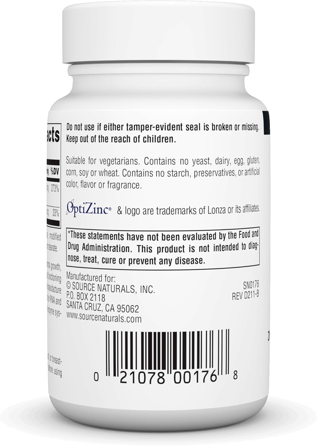 Source Naturals OptiZinc Zinc Methionine Sulfate Complex & Dietary Supplement - 240 Tablets - Image 3