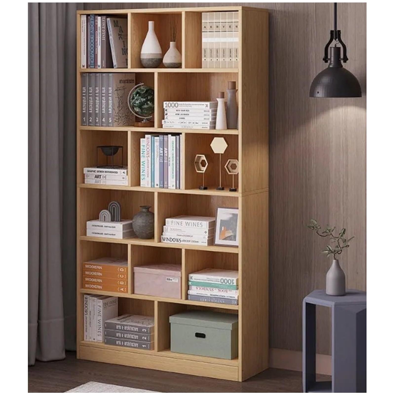 Bookshelf Industrial Bookcase, 6 Cube Bookshelf with Large