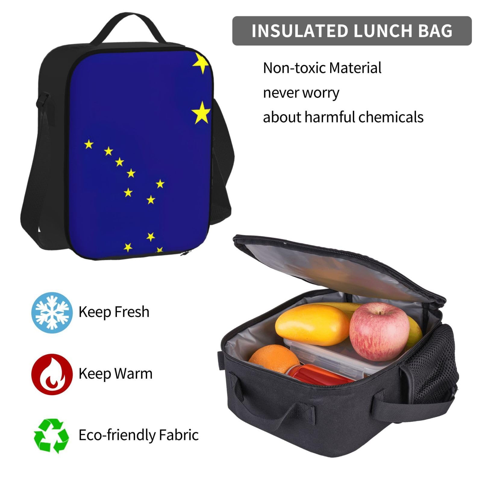 Flaga stanu Alaska plecak dziecko chłopcy dziewczęta pudełko na lunch szkoła torba zestaw uczniów szkół student prezent, Czarny, One Size, Bagaż