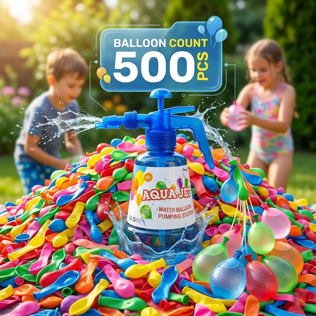 Lot de 500 ballons à eau avec buse de remplissage rapide — Bombes à eau pour enfants et adultes, latex naturel facile à remplir, jeux de fête en plein air, à partir de 6 ans