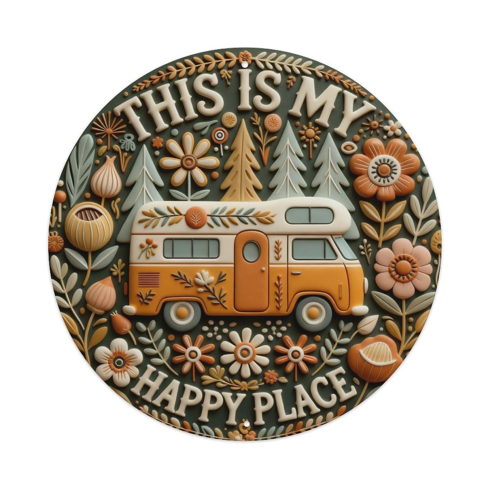 Zlatcbu Vintage Camper Happy Place Art Metal Tin Sign Retro Wall Art Poster, Decor For Home Living Room Bar Cafe Garage, 8X8 Inch