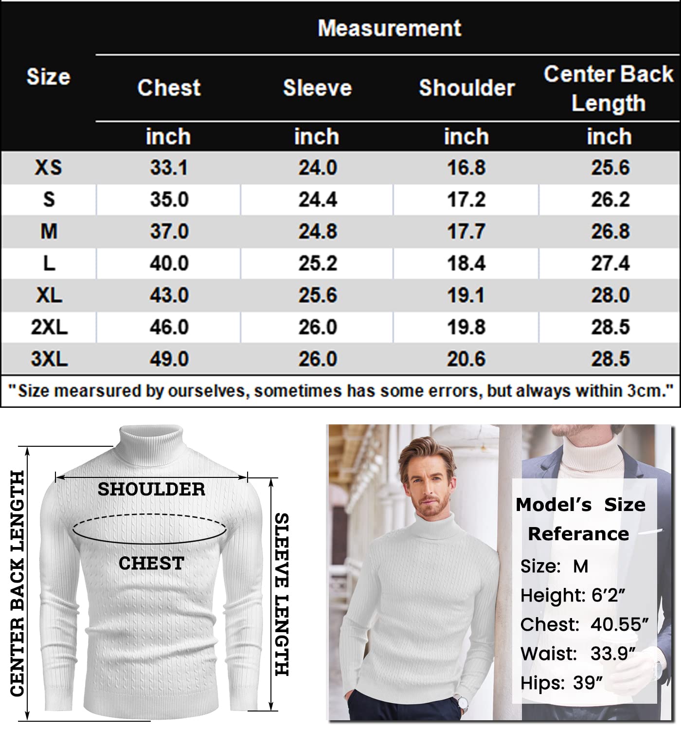 Coofandy, maglione da uomo slim fit, a collo alto, casual, con motivo a torsione, Khaki chiaro , S