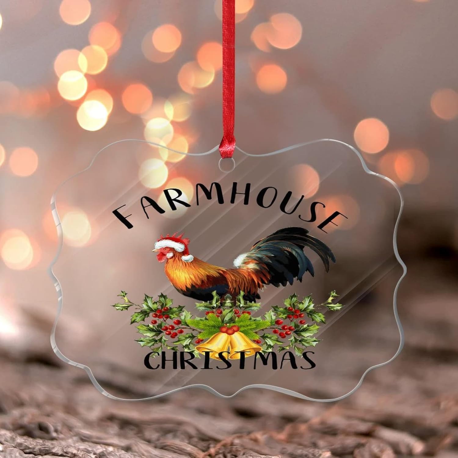 Chicken Rooster Farmhouse Christmas Hanging Ornaments Barnyard Colorful