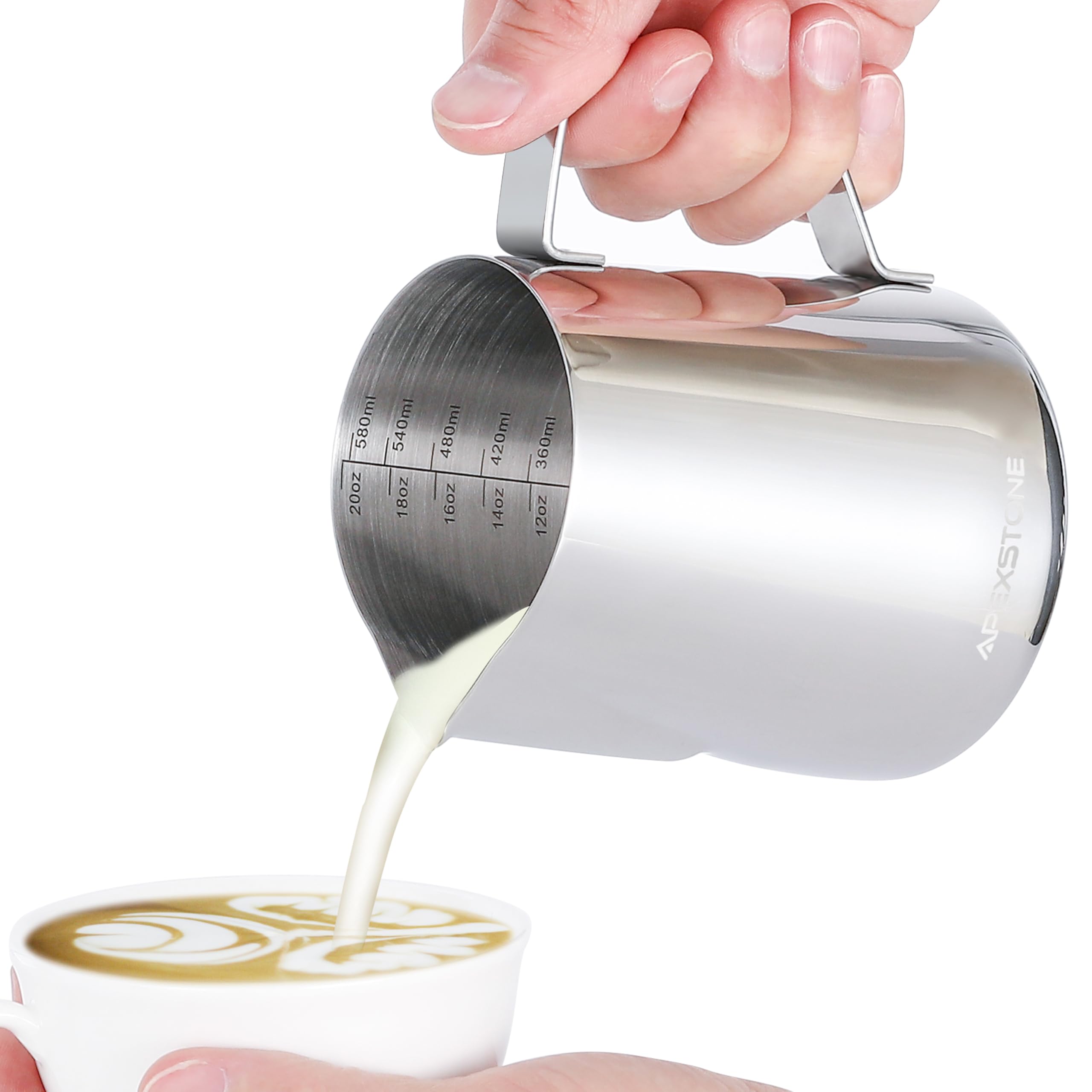 Jarra de Espuma de Leche Expreso de 20 Onzas/600 ml, Jarra de Vapor de Café, Taza de Espuma de Leche, Bolígrafo Artístico No Incluido