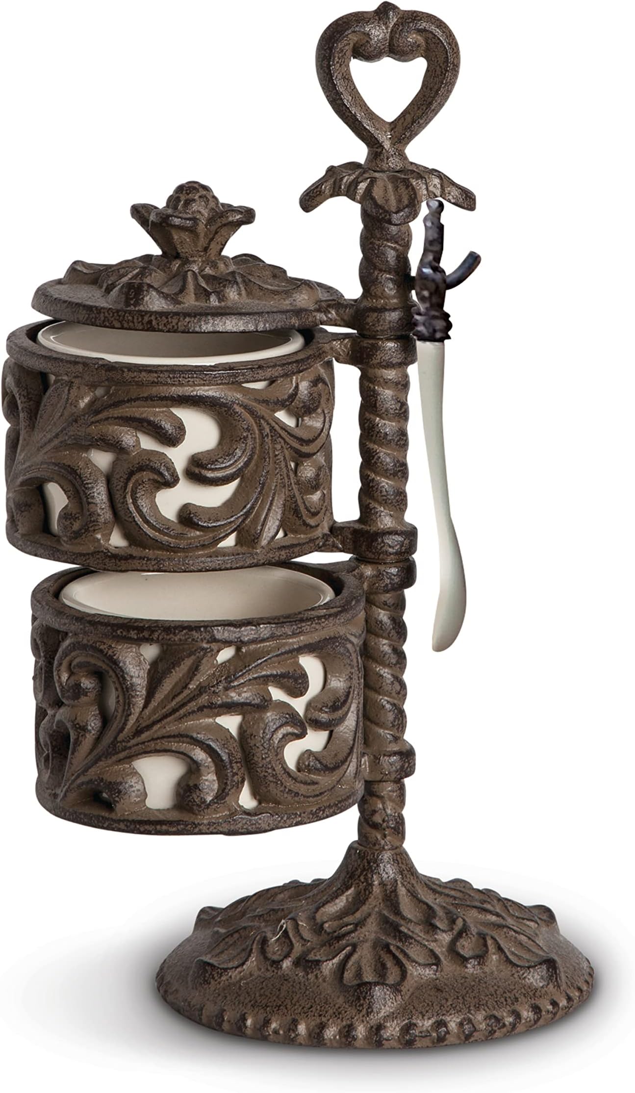 Cream Ceramic and Acanthus Leaf Spice Cellar With Spoon