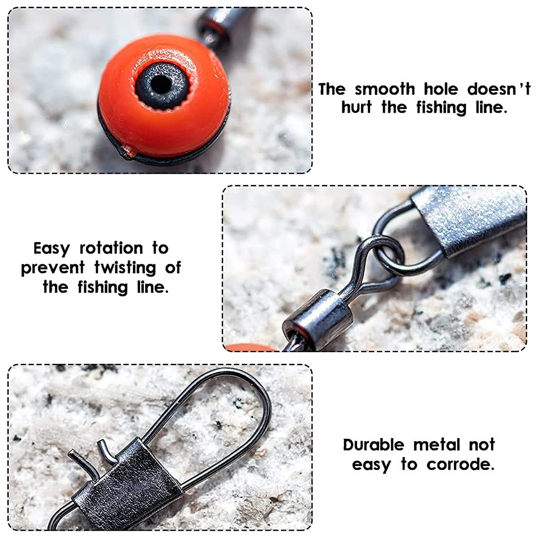 Confezione da 60 Girelle da Pesca, Include Girelle da 3 Dimensioni con Moschettone, Set di Accessori per la Pesca