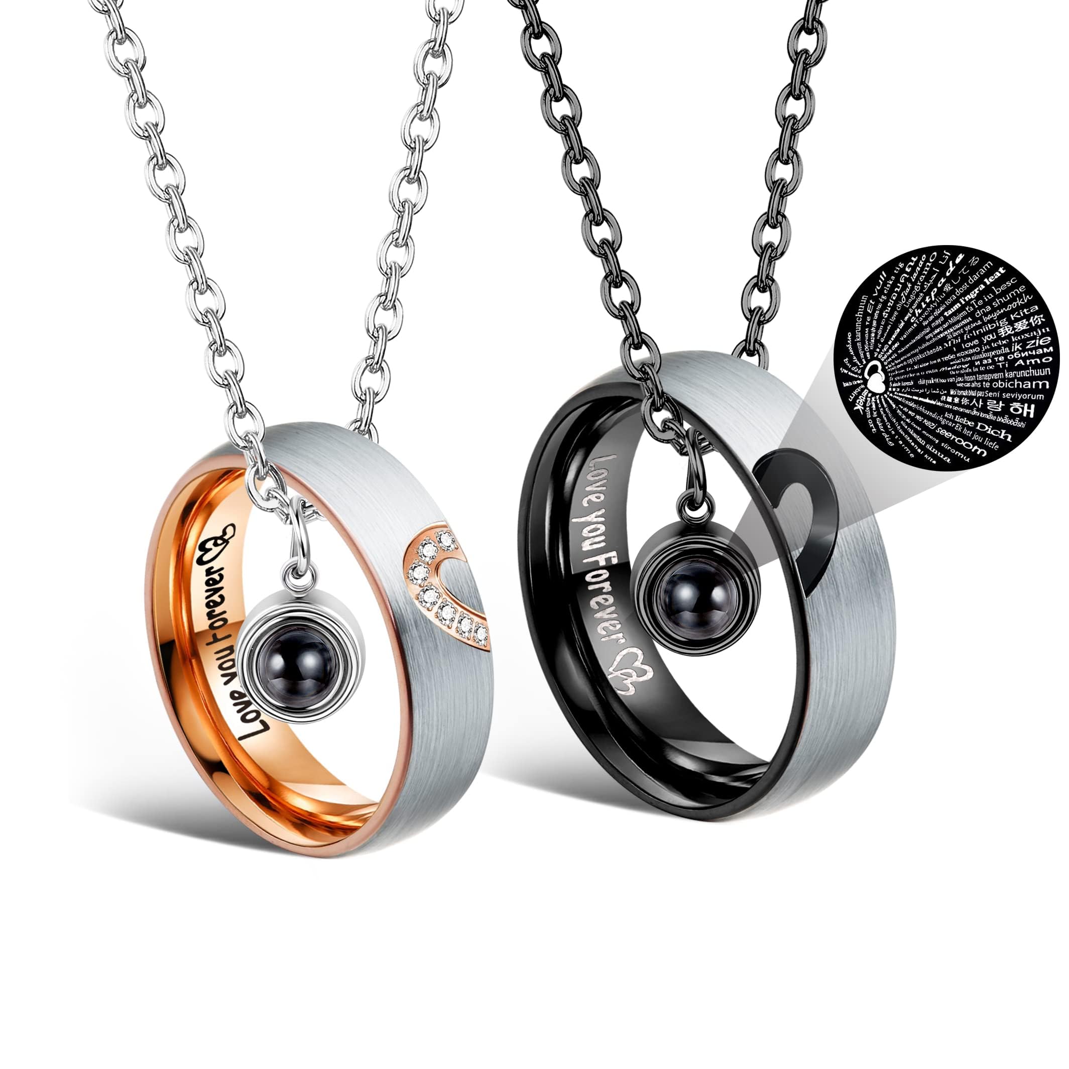 ZELORES Matching Necklaces For Couples Pendant Necklace For Women Men Matching Promise Rings Pendant Set Stainless Steel Couple Necklace For Him And Her Anniversary Valentine's Day Jewelry Gift
