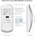 Souris sans fil Bluetooth USB C pour MacBook Air Pro iMac ordinateur de bureau, souris rechargeable sans fil Type C compatible avec portable/Surface Pro/iPad, souris silencieuse
