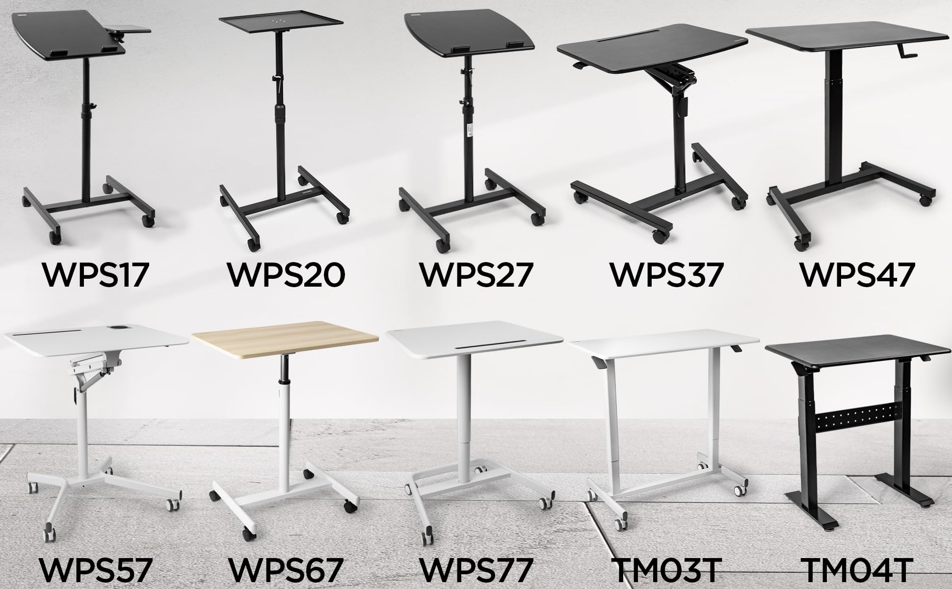 Duronic WPSLS2 Mesa de trabajo móvil | Mesa de bipedestación | Soporte con ruedas para PC o proyector | Altura ajustable de 67,5 a 100 cm | 2 plataformas de 42,4 x 37,4 cm | Capacidad 10 kg
