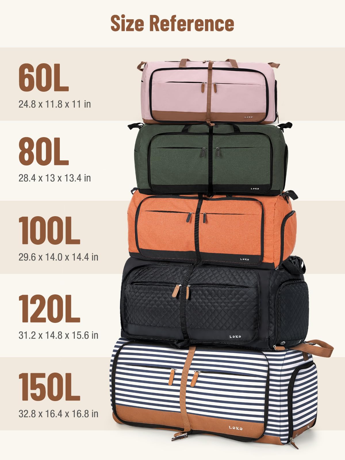 Lekesky Grande borsone da viaggio pieghevole, impermeabile, con scomparto per scarpe, borsa sportiva per il fine settimana, per donne e uomini, Verde, 80L, borsa da viaggio