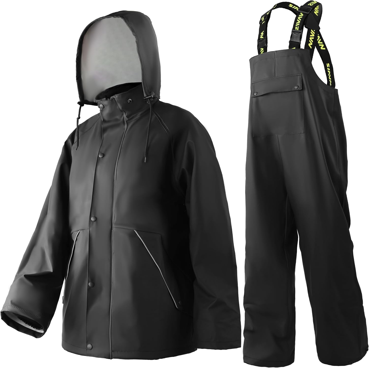 Men's PRO Workwear 3-Piece Waterproof Rain Suit - Heavy Duty Jacket & Bib Pants Set for Industrial Safety, Construction