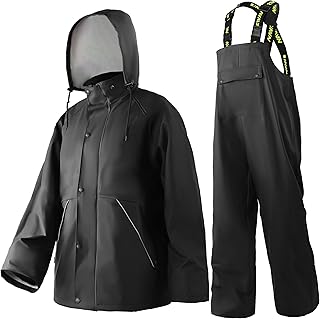 Herren Regenanzug Wasserdicht – Robust PU-Material mit Kapuze & Latzhose, Heavy-Duty Schutz für Arbeit, Bau, Angeln & Outdoor WS-005