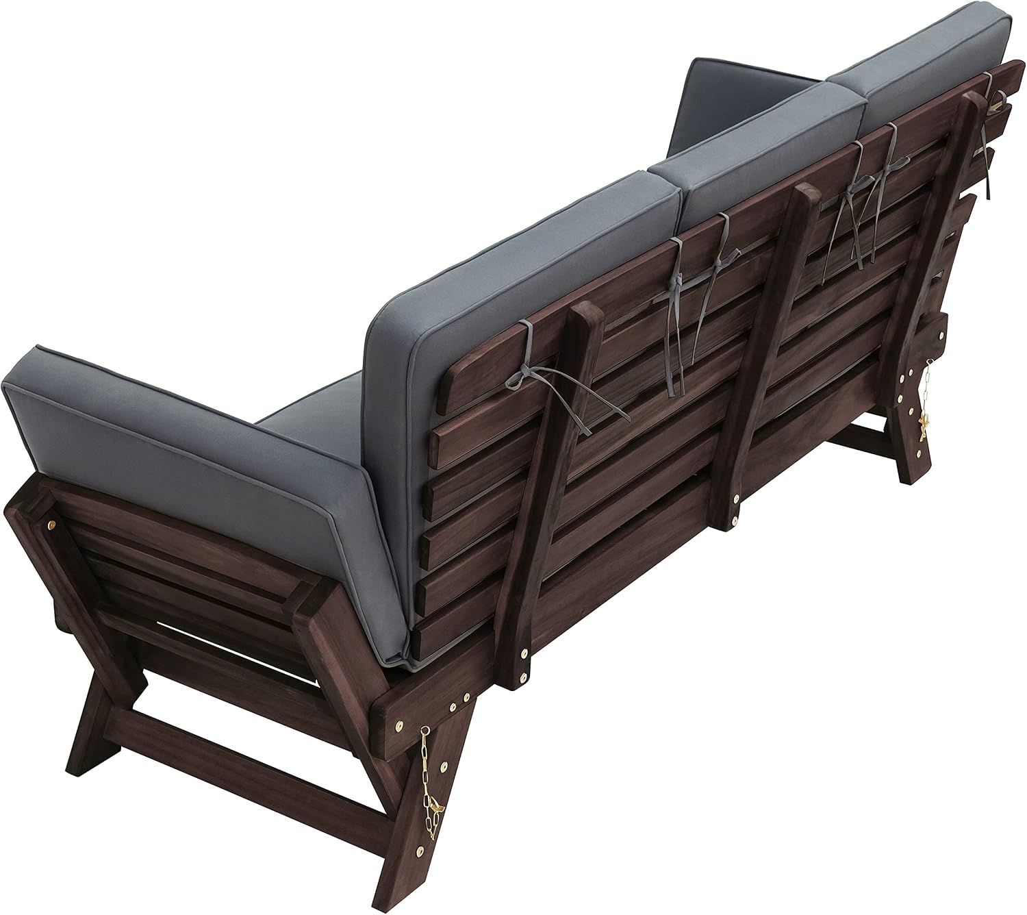 Outdoor Patio Adjustable Wooden Daybed Chaise Lounge Chair, Sectional Sofa Set with Cushions and Pillows, Teak Finish
