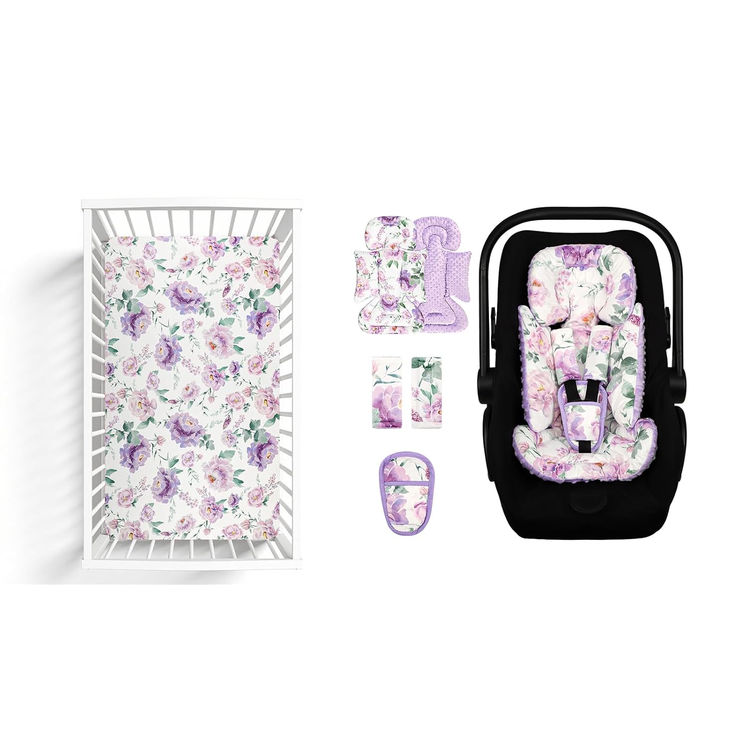 Infant Car Seat Insert, Soft Baby Car Seat Head & Body Support for Girl Boy, Ultra Soft Breathable Baby Crib Sheets Neutral 52'' X 28'' inch Boho Crib Sheet, Purple Floral