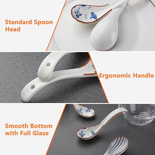 Miniatura 3 de Juego de 4 cucharas de sopa chinas, cucharas coreanas de porcelana para albóndigas de cereales de fideos Pho