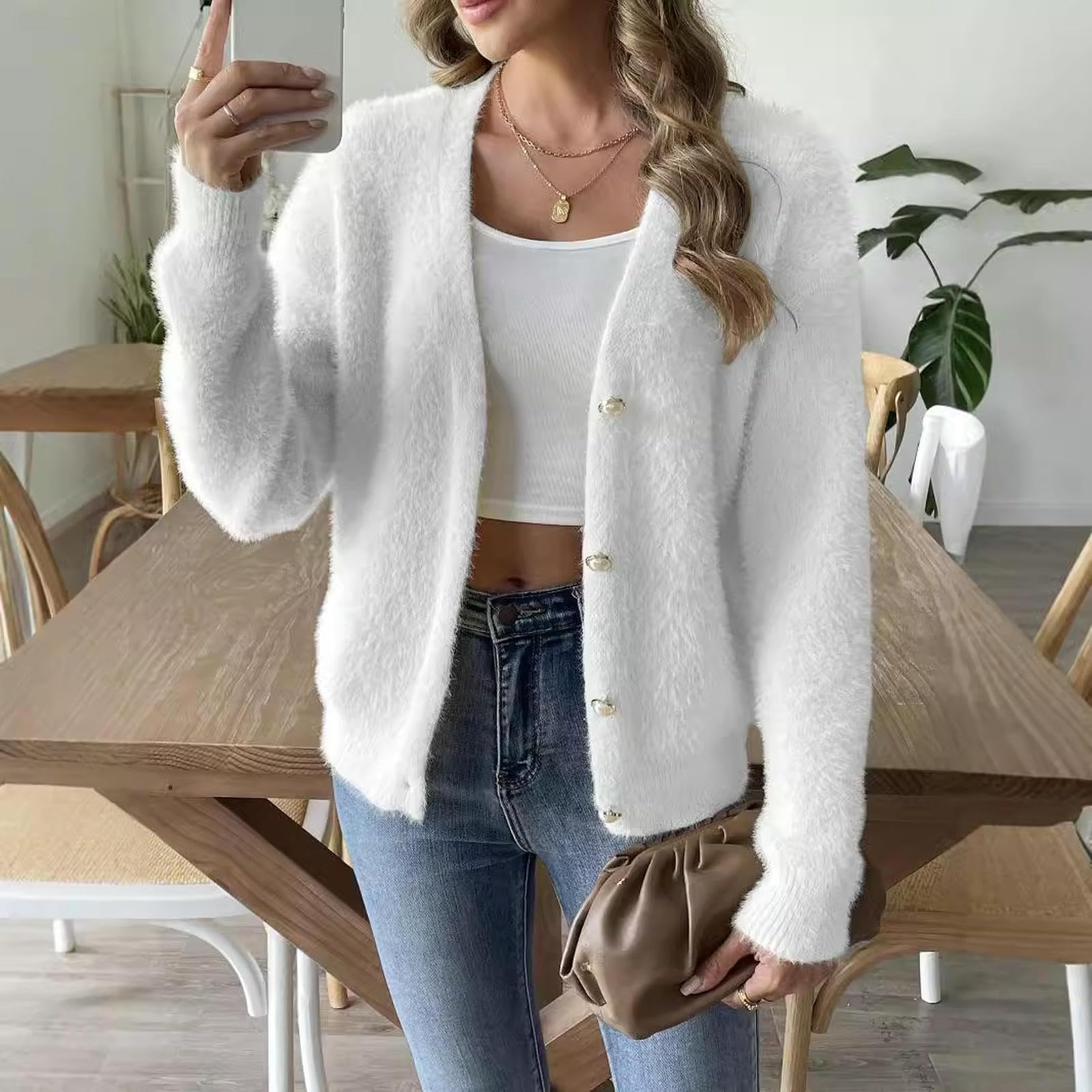 Maglioni da Donna Magi di Cardigan A Quattro Botton d'Autunno Inverno Invernale Femminile