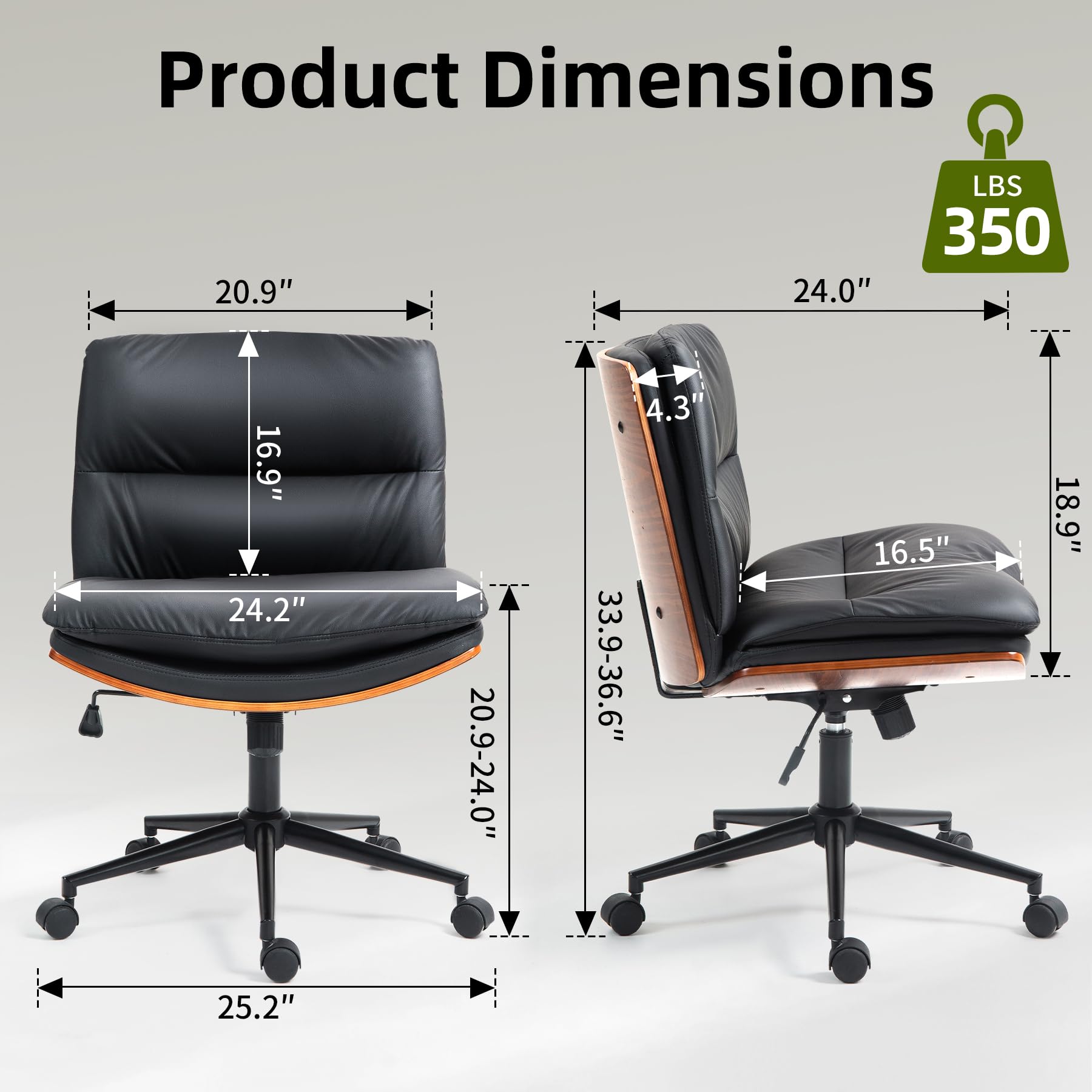 Office Chair, Criss Cross Legged Office Desk Chairs with Wheels, PU Leather Adjustable Swivel Walnut Task Chair with Wide Seat, Ergonomic Mid Back Computer Chair for Meeting Room, Home