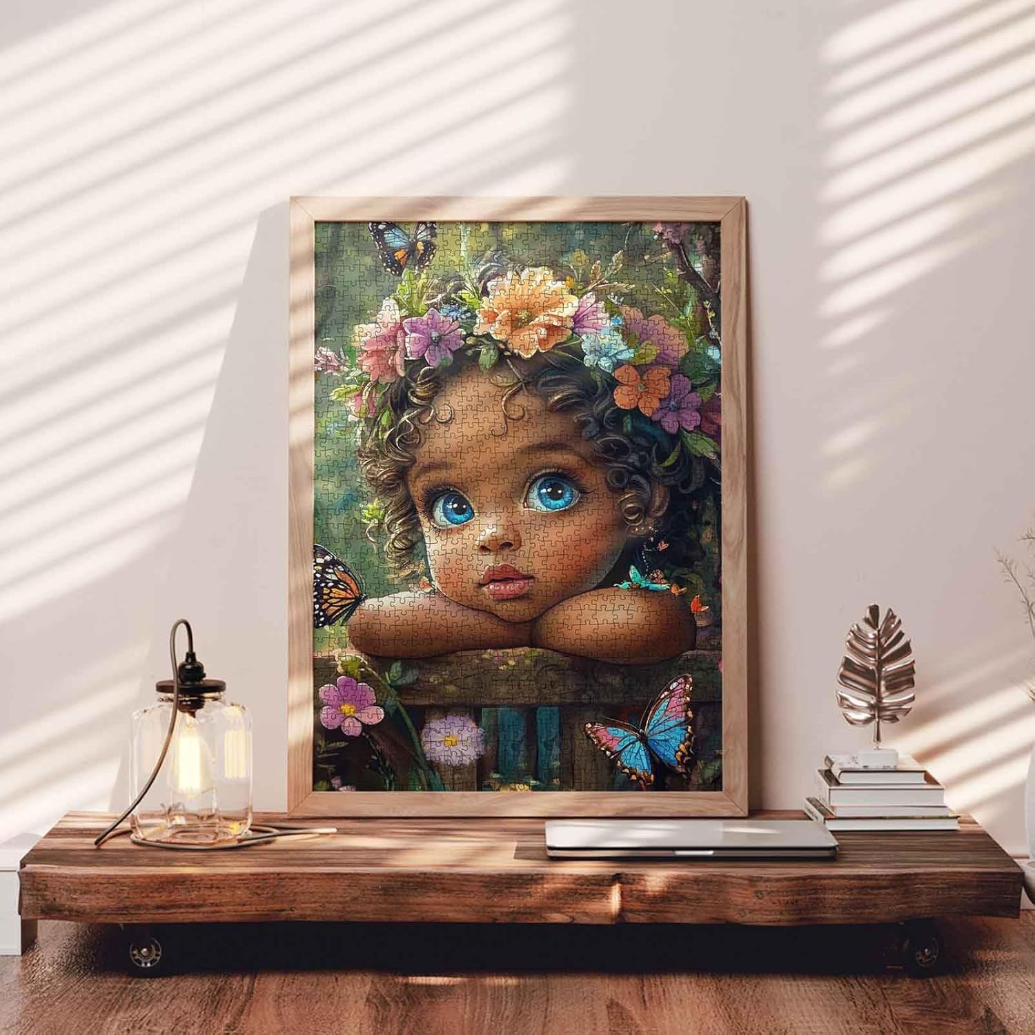 Africa Littel Girl 1000 Piece Jigsaw Puzzles for Adults Afro Black Girl Painting Jigsaw Puzzle Butterfly,Tropcial Forest 1000 Pieces Puzzles Game Home Wall Decor DIY Craft Puzzle Art Gift(Colorful)
