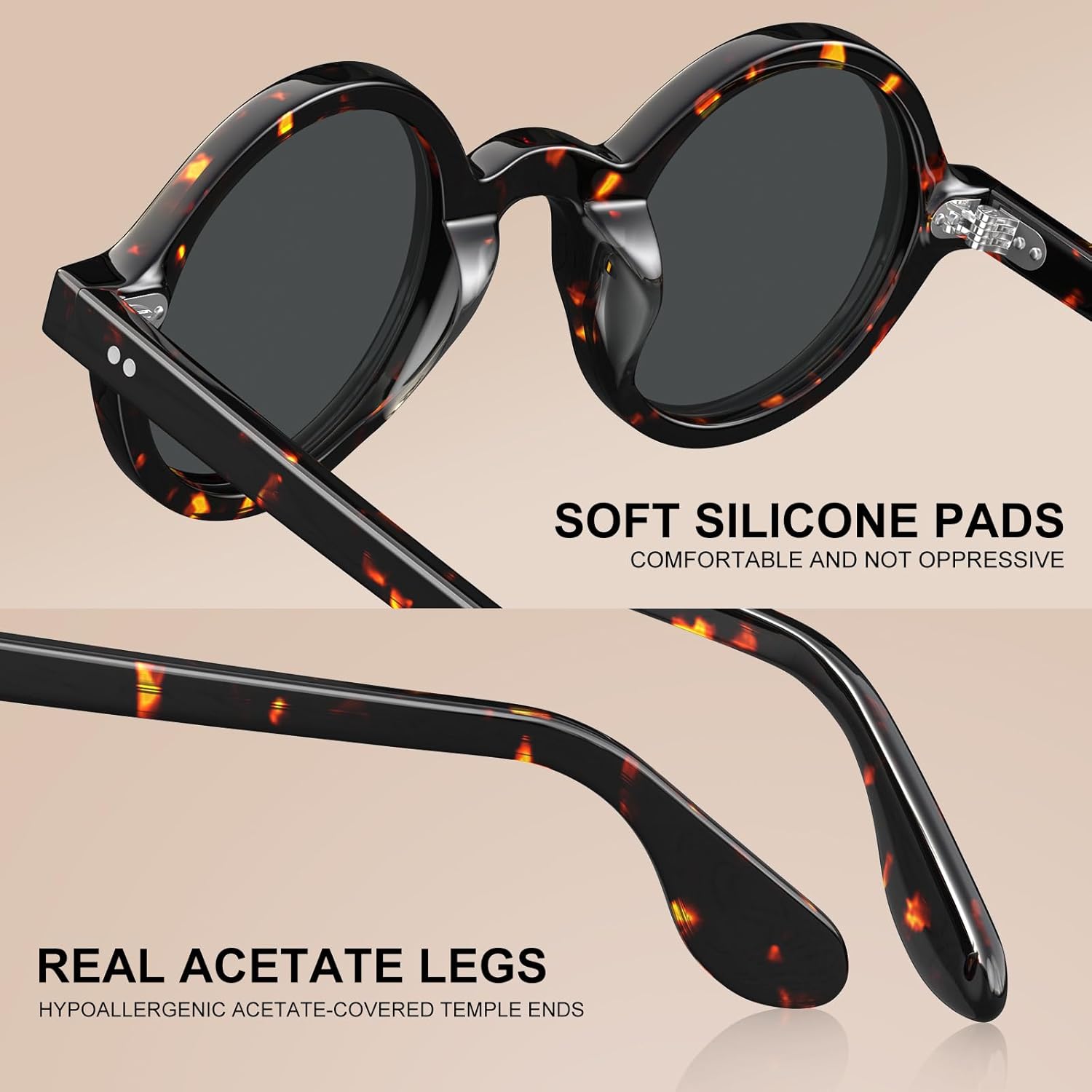CARFIA Retro Acetate Small Face Polarized Sunglasses for Men Cool Classic Round Sun Glasses CA2501