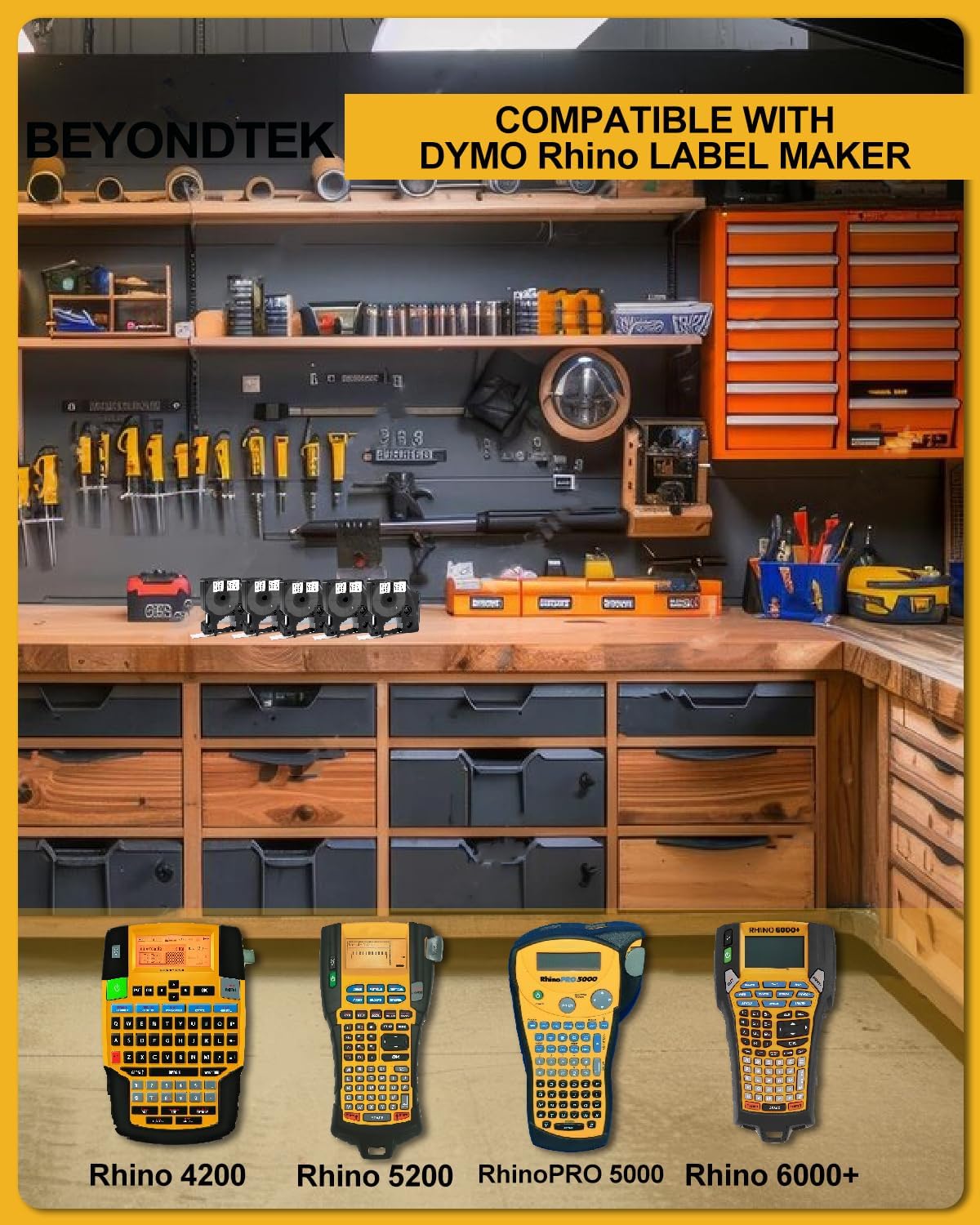 18444 Vinyl Label Tape Work with DYMO Rhino 4200 5200 Label Maker Replacement for Dymo 18444 Rhino Industrial Permanent Vinyl Industrial White 1/2" x18' Work with Rhino 5000 6000,5Packs