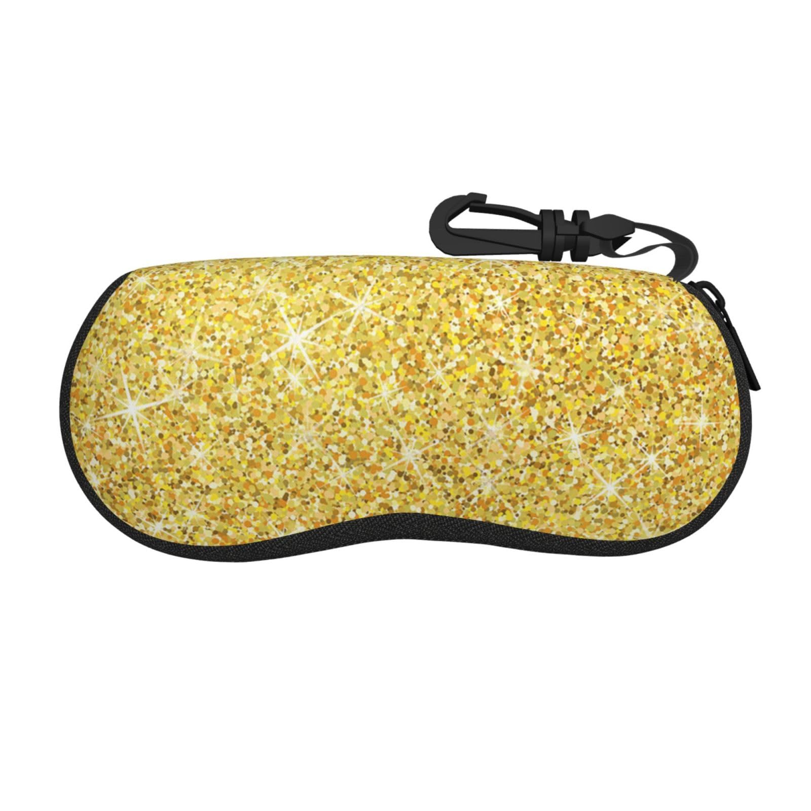 Zorin Unisex Black Glasses Case Gold Glitter Sparkles Sunglasses Case For Men And Women - Zipper Portable Spectacle Cases With Clip