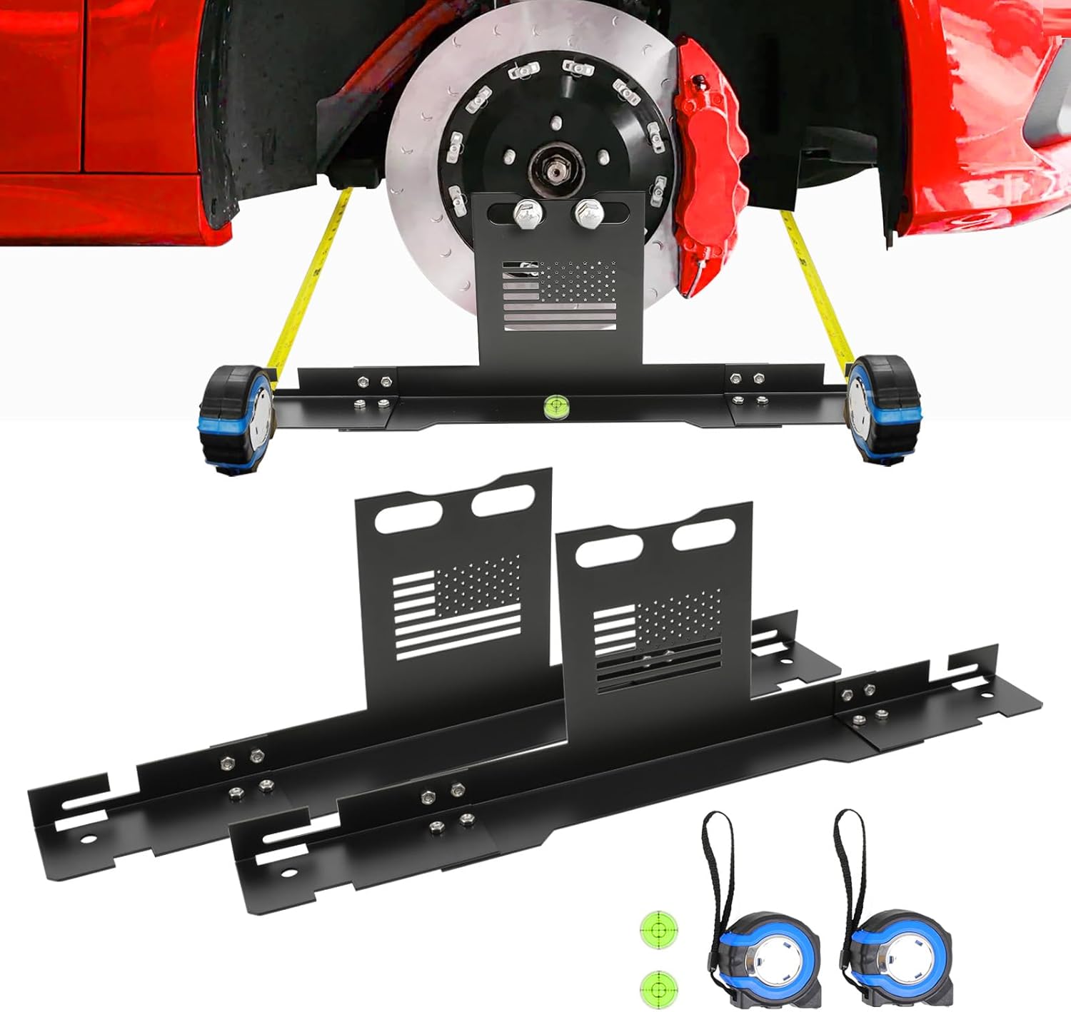 Wheel Alignment Tool 2 PCS Heavy Duty Toe Alignment Plates with 2 High-Precision Measuring Tapes,No Caliper Removal Needed,Stainless Steel DIY Toe Alignment Plates for Most Cars, Trucks and SUVs