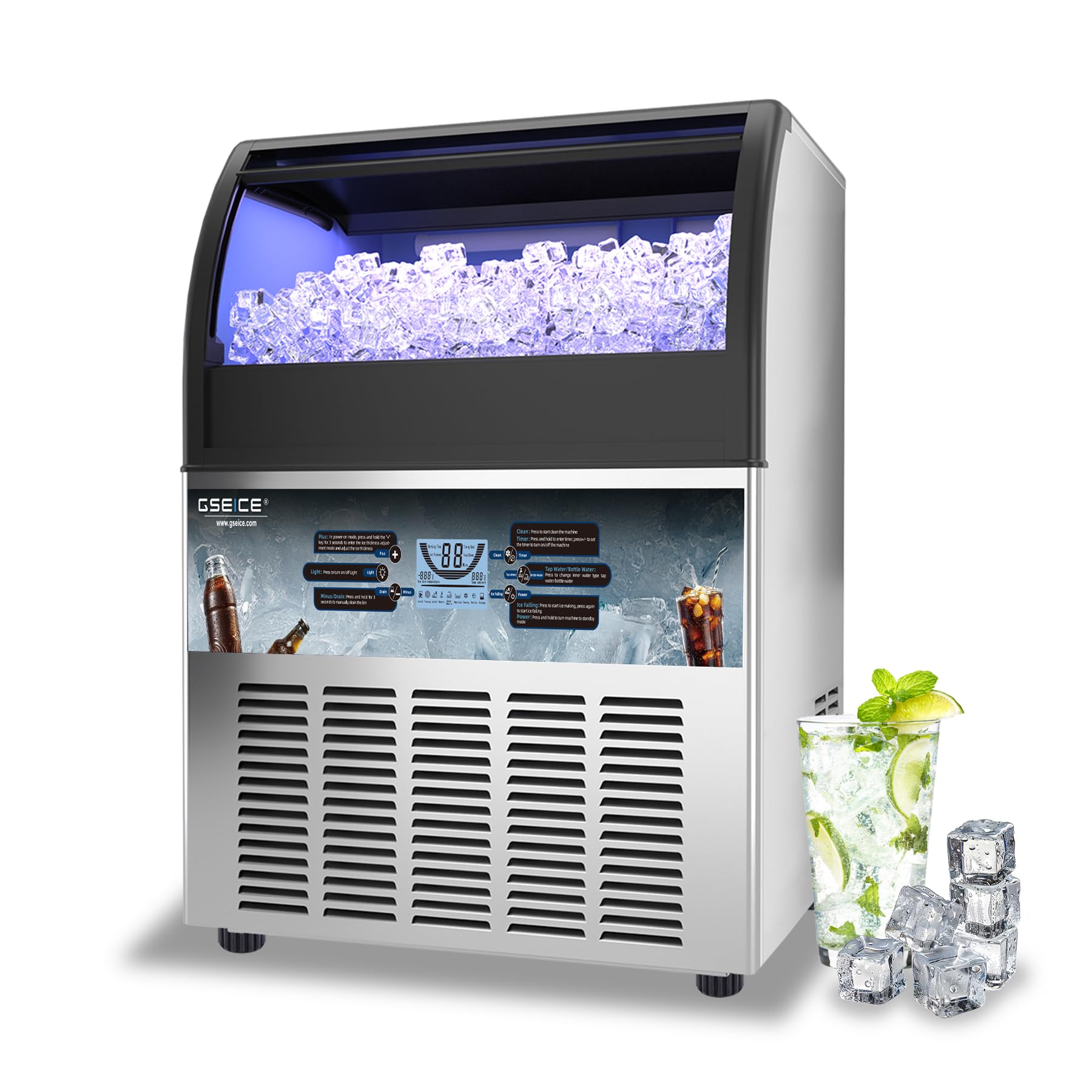 Photo 1 of [SOLD FOR PARTS] GSEICE Commercial Ice Maker - 400lbs/24H, Stainless Steel, Self-Cleaning