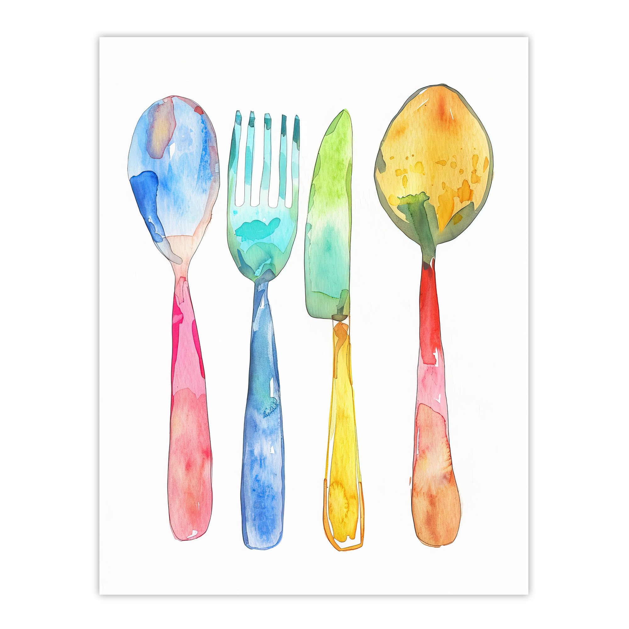 Artery8 Watercolour Cutlery Print Poster - W24 inch x H32 inch
