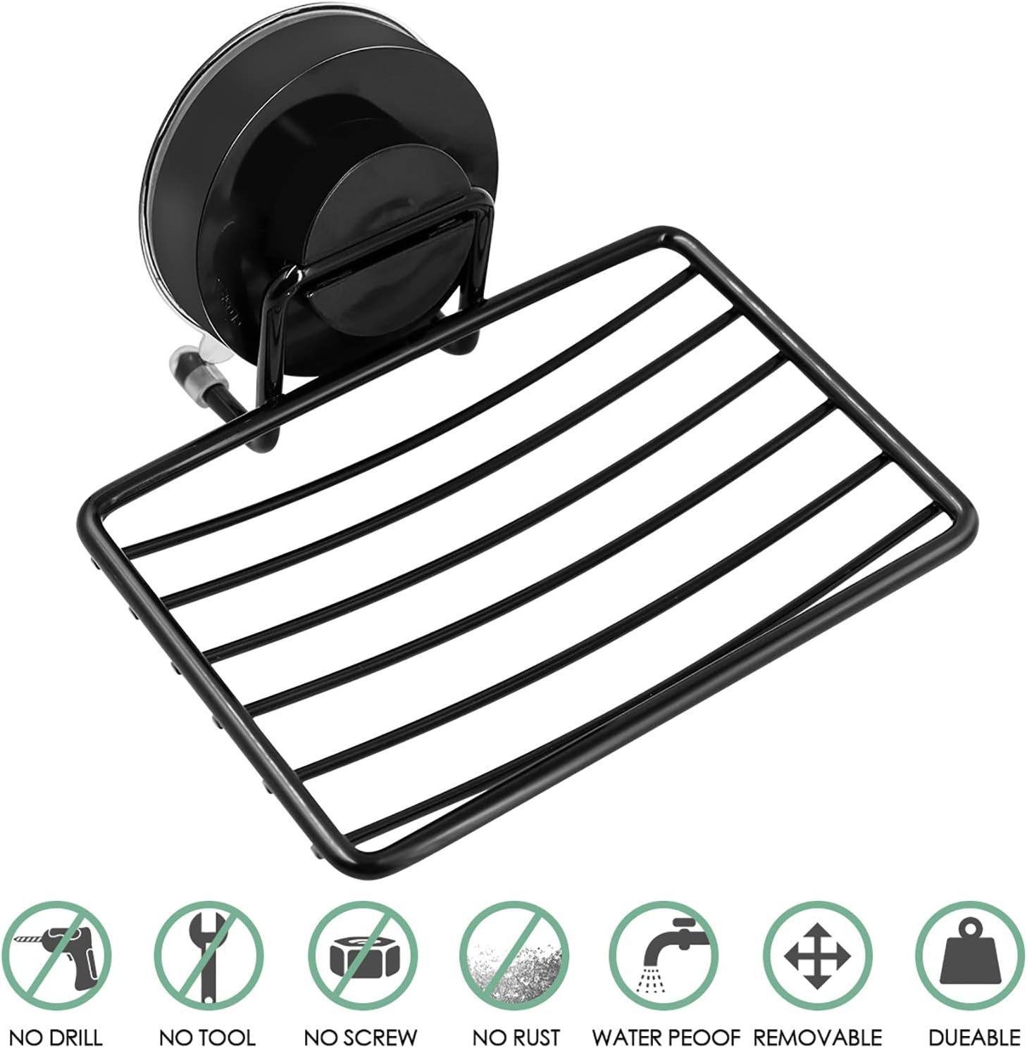 Black Shower Soap Holder, 2 Packs, Suction Cup Bar Soap Dish, Stainless Steel Soap Dish Tray, Draining Soap Holder for Shower Bathroom Tub Kitchen Sink