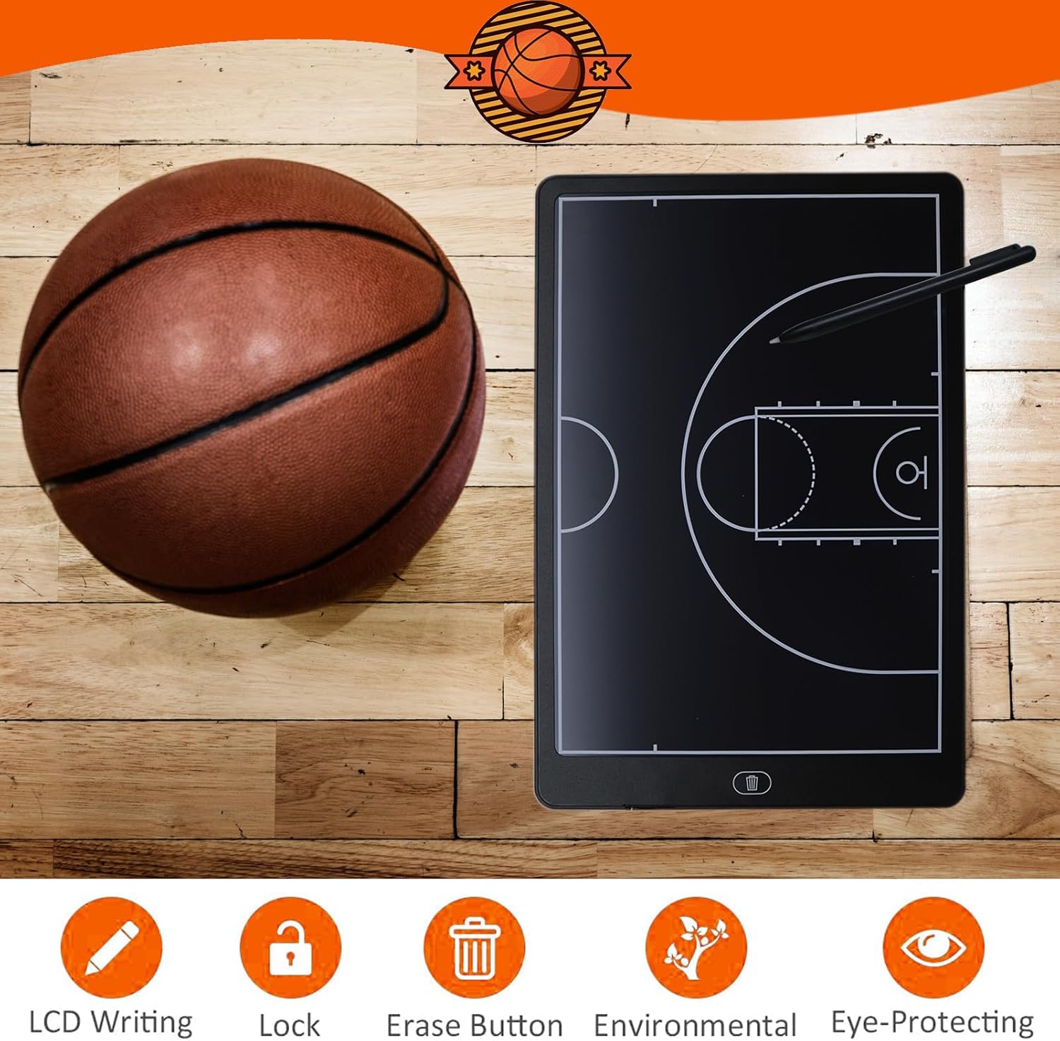Augctoer 16'' LCD Screen Tactical Coaching Marker Board, Electronic Board with Stylus Pen,with Lock Function,for Coach Basketball Soccer