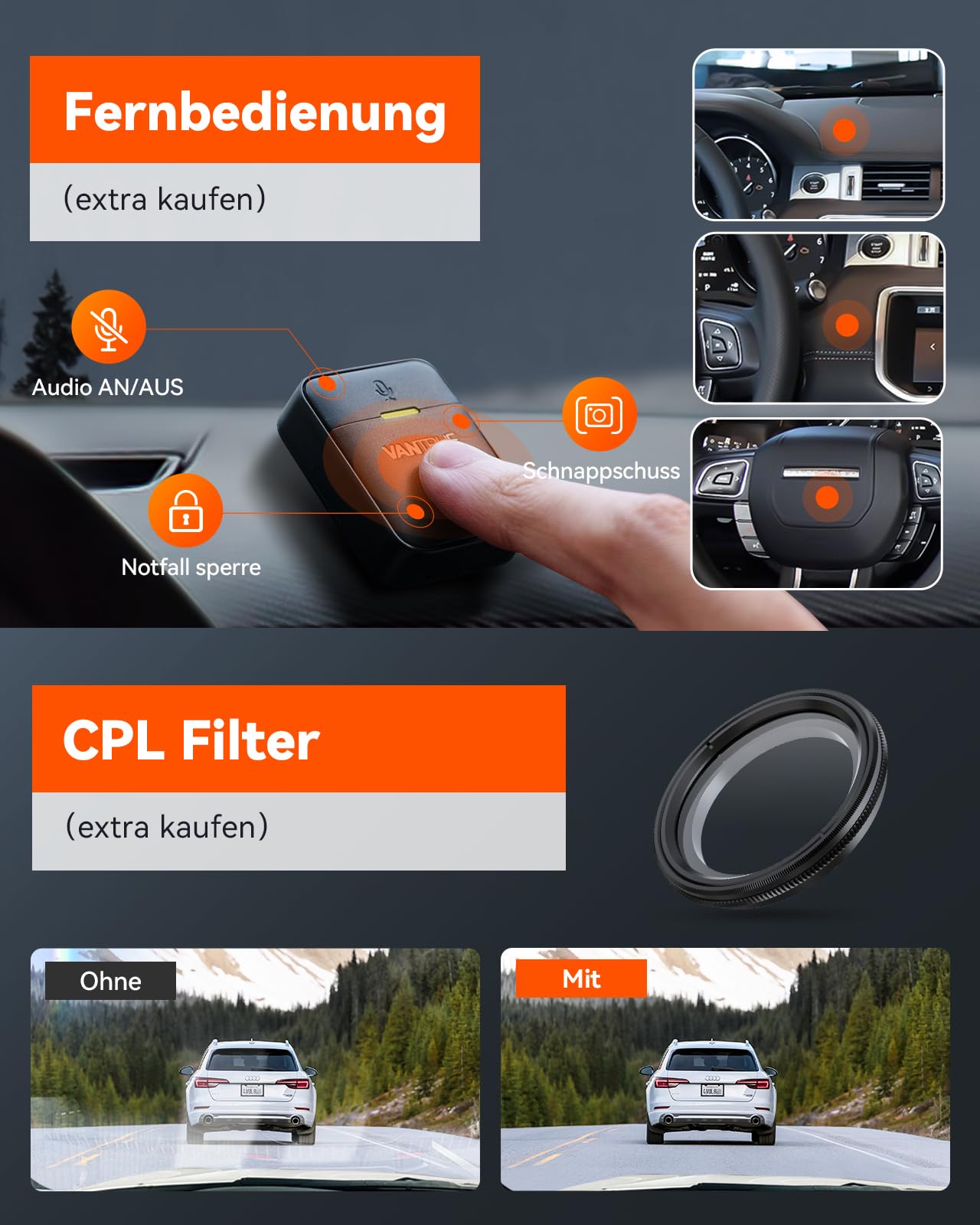 VANTRUE N5 4-Kanal 2.7K STARVIS 2 Dashcam Auto 1944P+ 3 Lens 1080P, 5.8GHz WiFi, IMX675 HDR Nachtsicht, 24H Parkmodus, Sprachbefehle, Max 1TB