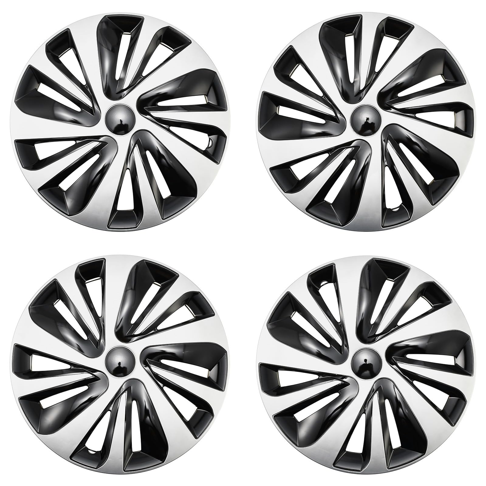 Silver with Black Hubcap Wheel Cover Replacement Kit 16" Hub Caps Wheel Rim Cover Car Exterior Accessories Set of 4, 16 inches