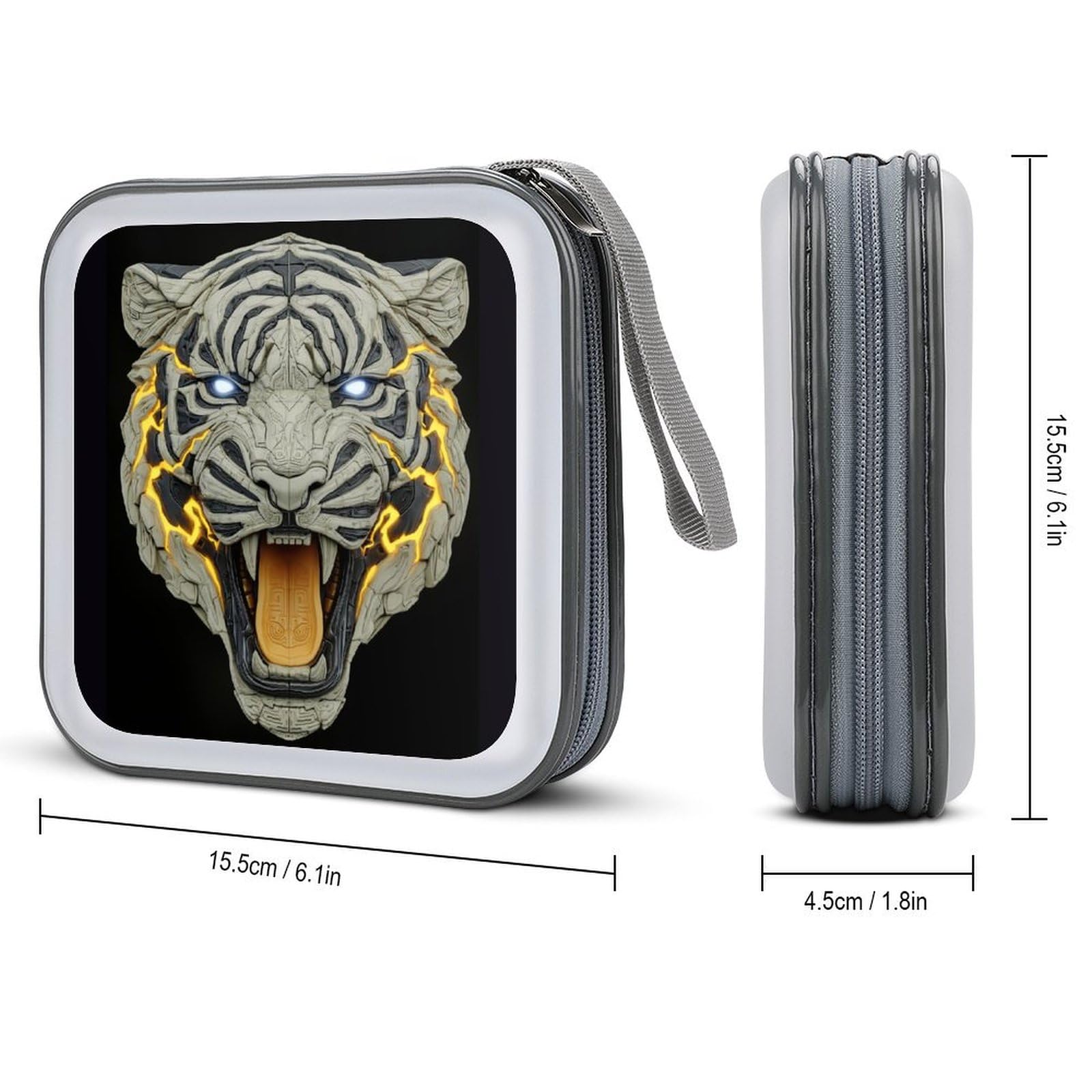 DuduYH Roaring Tiger Futuristic Tech Aesthetics CD Case DVD Storage Case Portable