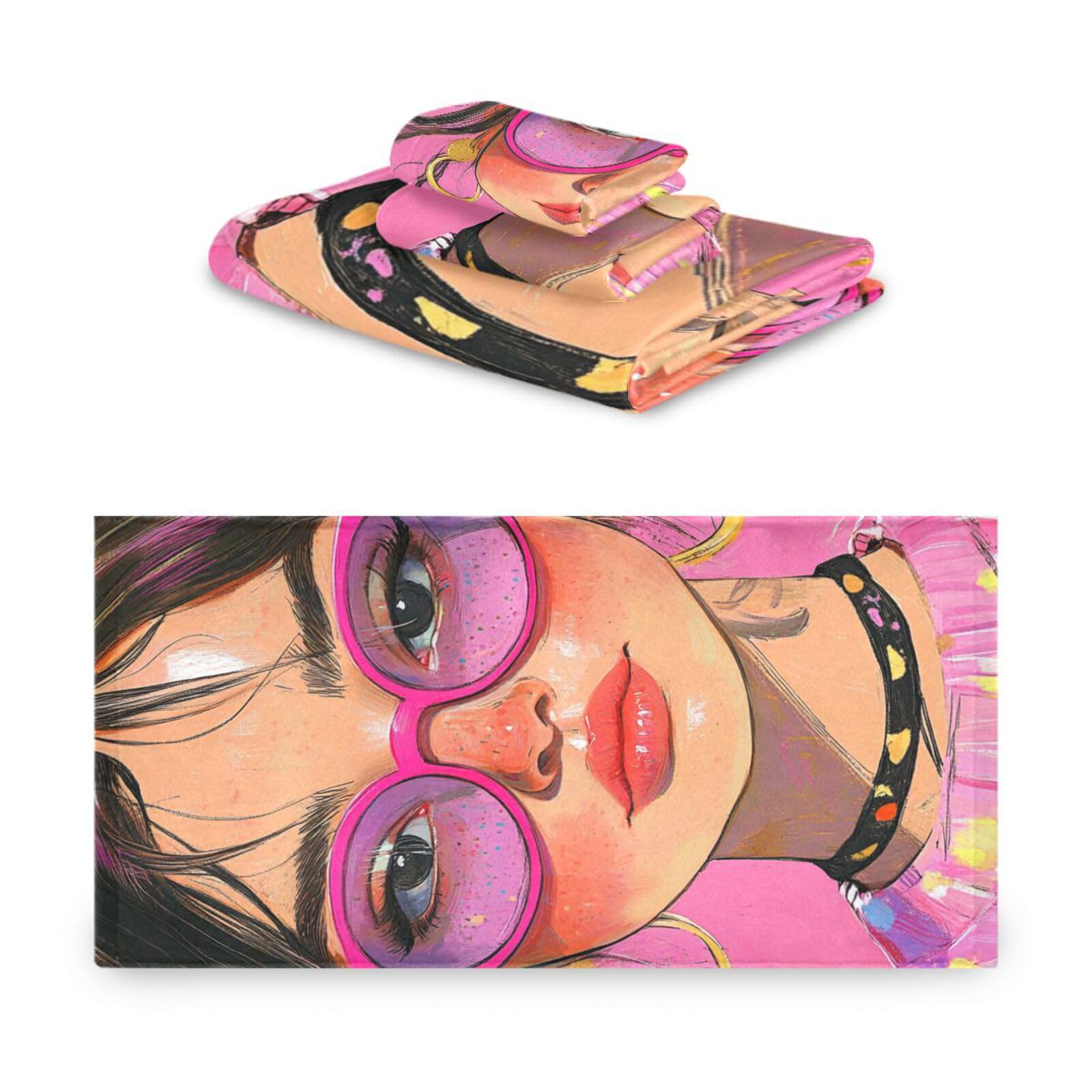 Beauty Woman - Set di 3 asciugamani da testa a piedi, 1 asciugamano da bagno, 1 asciugamano per le mani, 1 panno per la casa, cucina e famiglia