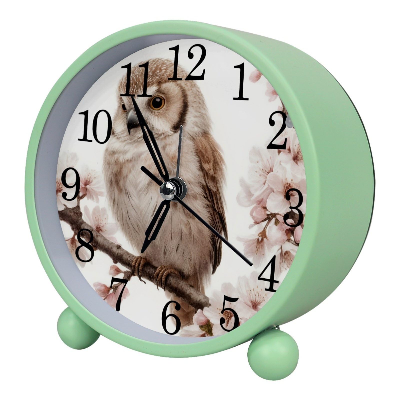 etoenbrc Owls and Pink Floral Alarm Clock,Small Battery Operated Clock, Slient Plastic Table Clock for Living Room Bedroom and Office Decor