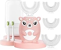 Vista 6 de Cepillo de dientes eléctrico en forma de U para niños, cepillo de dientes automático sónico de dibujos animados con 4 cabezales de cepillo, boca