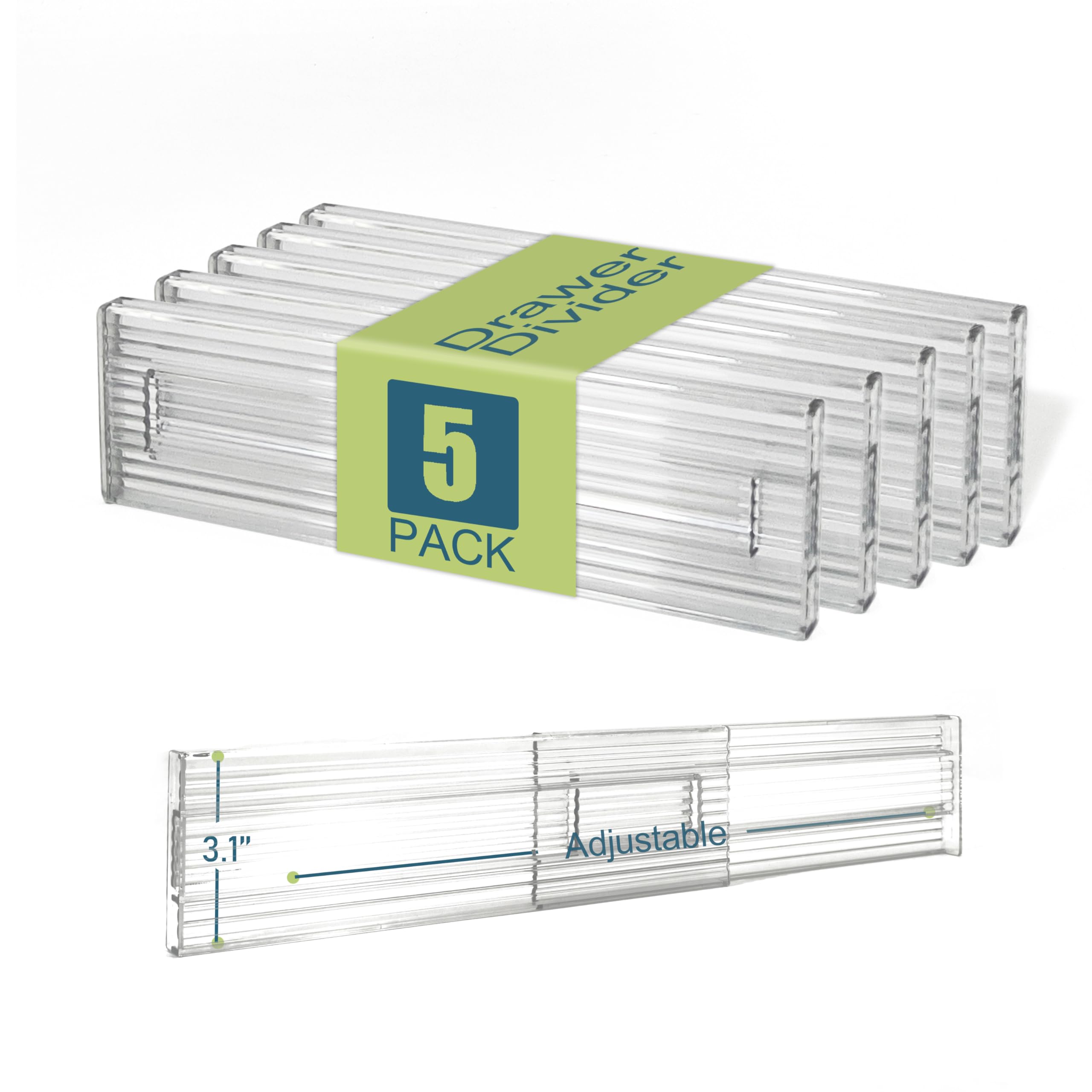 RETRONLY Expandable Clear Drawer Dividers - 3.1'' Height, 11-19'' Adjustable Drawer Separators, Expandable Dresser Organizers in Bedroom, Bathroom,