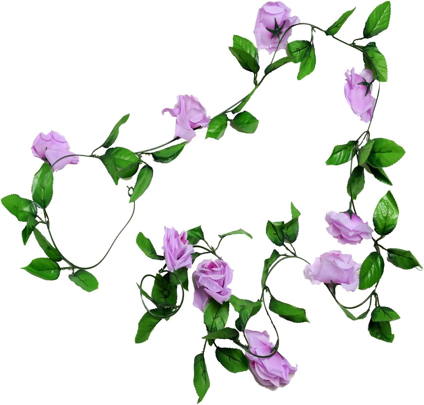 MagicZoo 2Pack(18 Rose Flowers) 15FT Artificial Rose Vine Silk Flower Garland Fake Hanging Rose Flower Plant for Home Office Garden Hotel Wedding Party Decor (2pc Purple)
