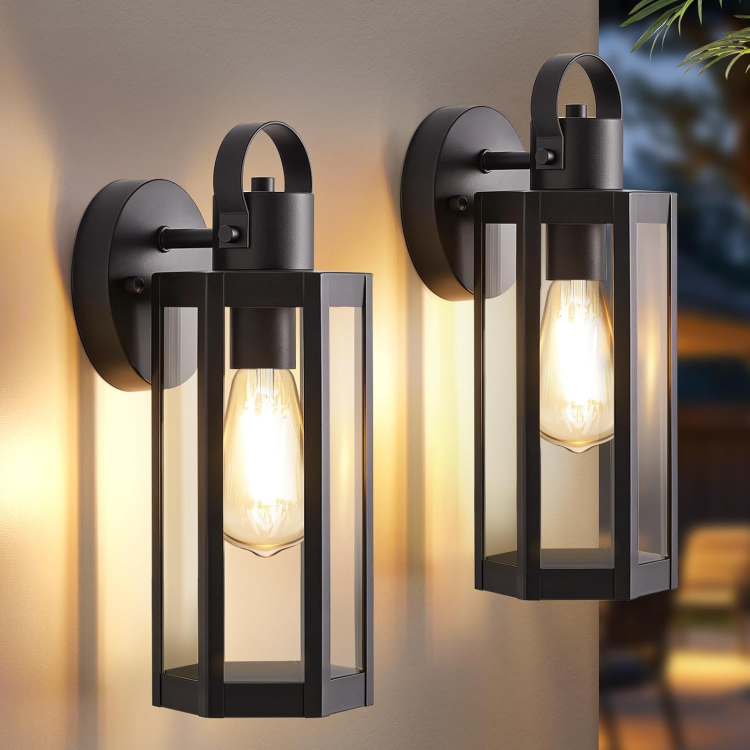 EJIAXIN 2 Pack Exterior Lighting Fixtures, Outdoor Wall Light with Clear Glass, Black Outside Front Porch Waterproof Sconce Lights Matte Wall Mount Lamp Modern Lanterns for House Patio Door Garage