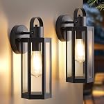 2 Pack Exterior Lighting Fixtures, Outdoor Wall Light with Clear Glass, Black Outside Front Porch Waterproof Sconce Lights Matte Wall Mount Lamp Modern Lanterns for House Patio Door Garage