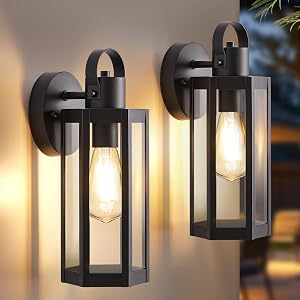 2 Pack Exterior Lighting Fixtures, Outdoor Wall Light with Clear Glass, Black Outside Front Porch Waterproof Sconce Lights Matte Wall Mount Lamp Modern Lanterns for House Patio Door Garage