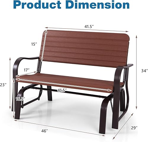Miniatura 3 de Tangkula Banco planeador al aire libre, banco de columpio de dos plazas con marco de acero, mecedora de 2 asientos para porche, jardín, patio